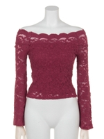 フレアスリーブレースオフショル/ワイン