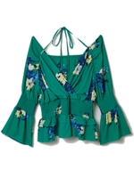 フローラルシャーリングブラウス/グリーン