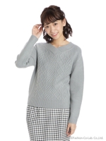 ブークレ重ねＶケーブルニットプルオーバー/ブルー