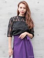 プチハイネックオーガンジーブラウス/ブラック