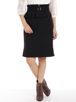 プリーツタックベルトナロースカート/クロ