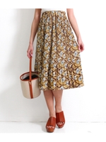 プリーツ花柄膝丈スカート/マスタード(044)