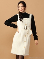 ベルト付カラーツィードワンピース/オフホワイト