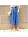 ベルト付マキシデニムスカート/ブルー