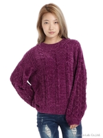 ベロアモールニット/ムラサキ