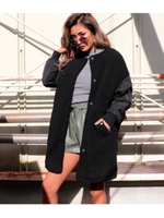 ボア切替ロングブルゾン/ブラック(027)