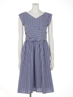 マルチストライプフレアワンピース/ネイビー