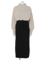 ミニシャギーコンビボトルネックニットワンピース/L.GRY