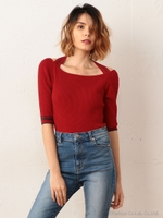 ラインリブニットトップス/レッド