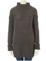 リブハイネックロングニット/ダークグレー