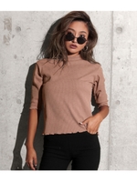 リブプチハイ五分袖TOP/モカ(016)