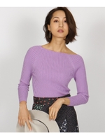 リブ地ボートネックニットプルオーバー/ライトパープル(081)