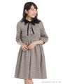 リボンチェック柄シャツワンピース/チャ