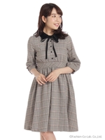 リボンチェック柄シャツワンピース/チャ