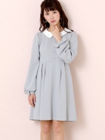 リュバンエンブロイダリーフラットカラーワンピース/ライトブルー