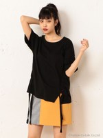 レースアップオーバーＴシャツ/ブラック