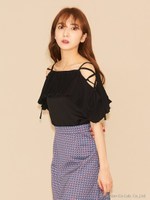 レースアッププリーツTOPS/ブラック