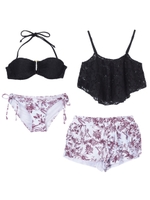 レースキャミソール付ビキニ/水着4点セット/レッド