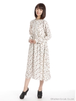 レースピンタックハイネックワンピース/オフホワイト