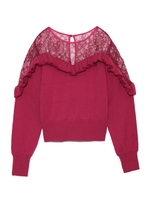 レース切替えフリルニットトップス/PNK