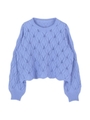 レース編みライトニットプルオーバー/ライトブルー