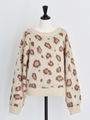 レオパード柄起毛JQニット/ベージュ