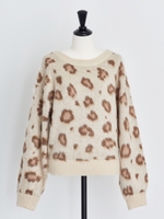 レオパード柄起毛JQニット/ベージュ