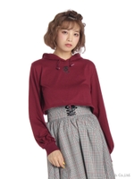 ローズ刺繍ショートフーディ/ワイン