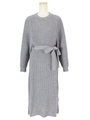 ワッフル編みロングニットワンピース/杢グレー