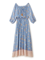 ヴィンテージフラワーパネルプリントワンピ/ブルー