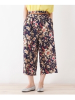 合皮ベルト付き スラブ・花柄ワイドパンツ/ネイビー(893)