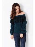 千鳥柄オフショルTOP/GREEN