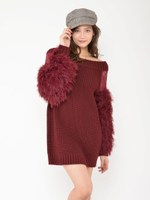 袖ボリュームシャギーニットワンピース/オフホワイト