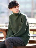 片畦ハイネックニット