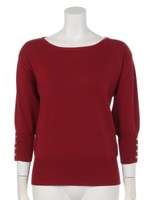 釦カフスボートネックニット/レッド