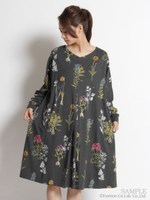 ウィンターブルームプリント(花柄)ワンピース/グリーン