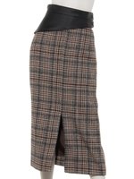 BELT SET TIGHT SKIRT/BROWN(CHECK)