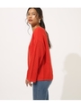 CROCHET SLEEVE KNIT TOPS/RED