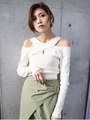 CROSS NECK FIT KNIT/WHT