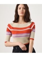 HALF SLEEVE BORDER KNIT TOPS/柄BEG5