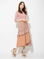 MIXストライプティアードロングスカート/ブラウン