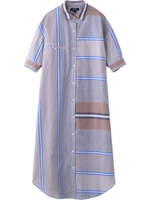 MULTI STRIPED SHIRT DRESS/ベージュ