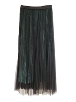 TULLE SEPARATE PLEATS SKIRT/GREEN(STRIPE)