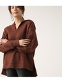 V CUT OVER HOODIE/BRN