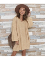 Vネックオーバーニットワンピ/ベージュ(005)