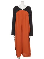 Vネック切替ワンピース/オレンジ