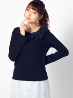 Vフリルレースカットソー/ネイビー