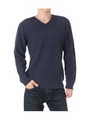 Washable畦VネックPO/NVY