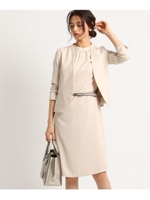 [L]【ママスーツ/入学式　スーツ/卒業式　スーツ/ハンドウォッシュ】ハイネックワンピース/ライトベージュ(051)