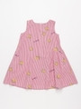 [ジュニアサイズ]ストライプミモザ刺繍ジャンパースカート/レッド